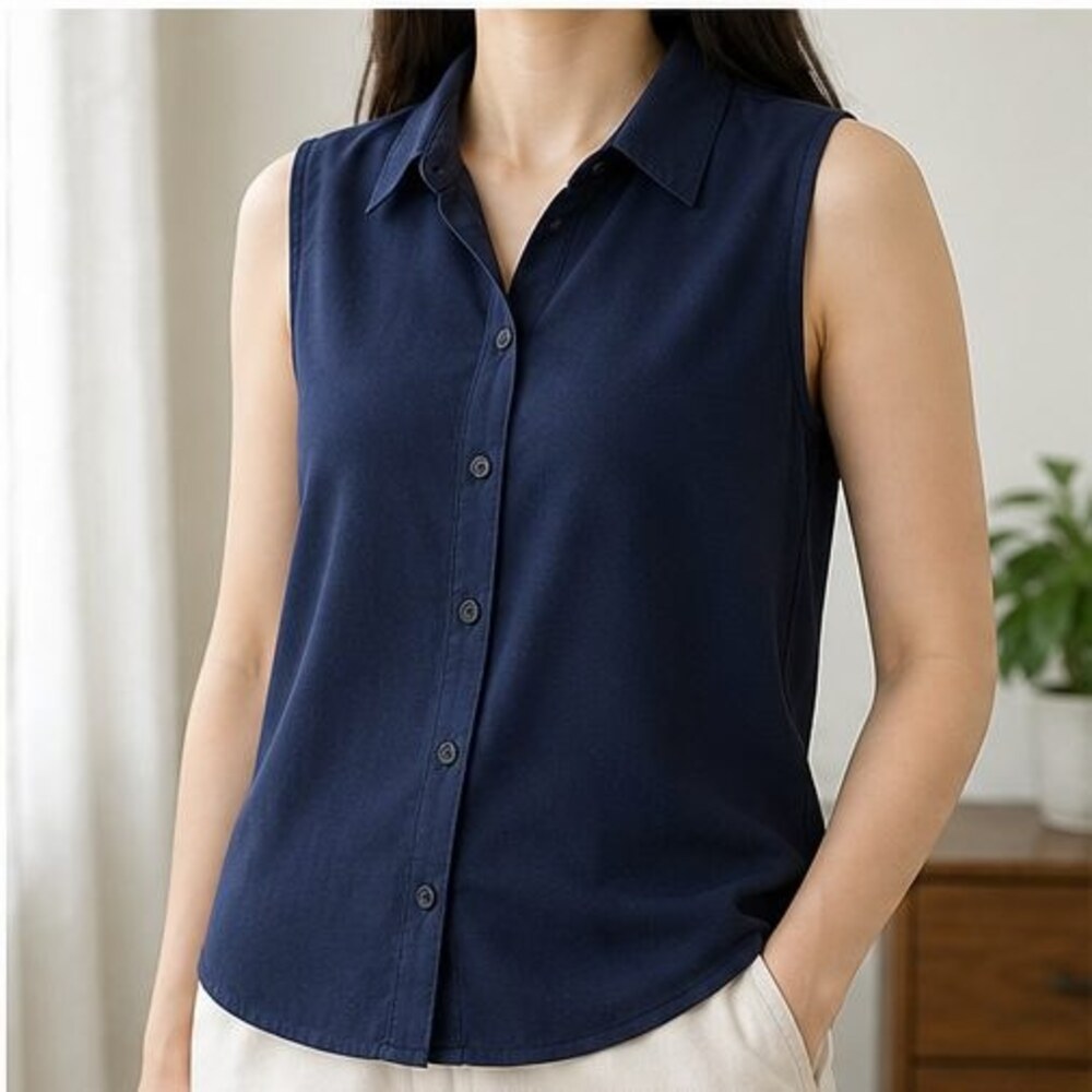Navy Ruffle Blouse - Picture 2 of 6